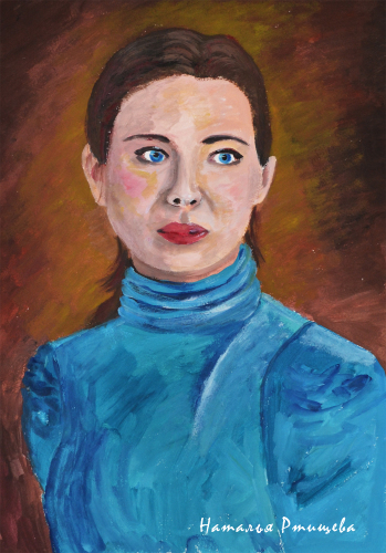 Рисунок гуашью, портрет женщины, художник Наталья Ртищева, рисунок головы